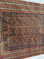 177 x 104 cm Persian Baluch Tribal Hand-Knotted Brown Blue Colour