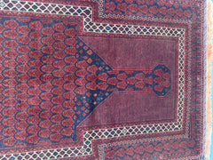 101 x 150 cm Persian Baluch Tribal Hand-Knotted Red Cream Colour Prayer Rug