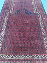 101 x 150 cm Persian Baluch Tribal Hand-Knotted Red Cream Colour Prayer Rug