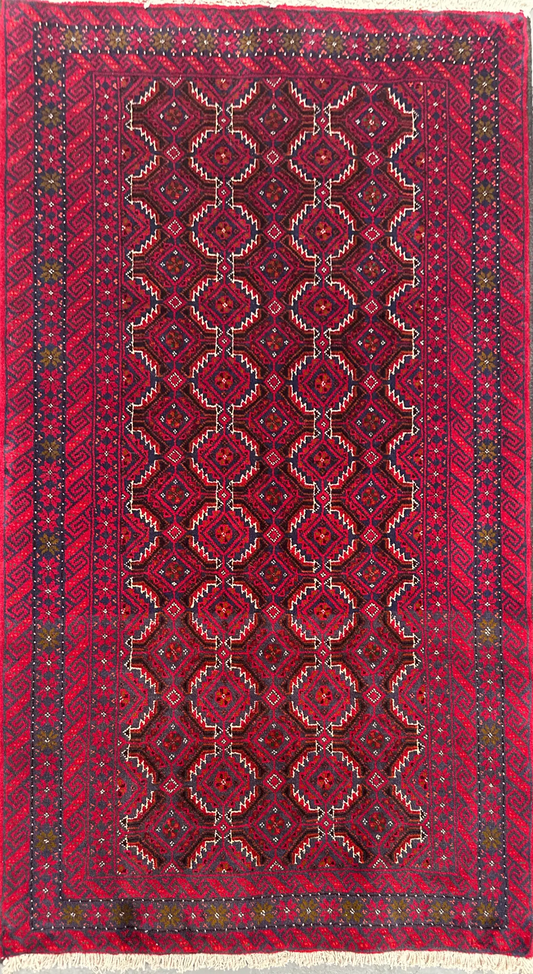 193 x 104 cm Persian Baluch Tribal Hand-Knotted Pink Blue Colour Rug