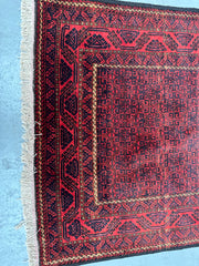 111 x 218 cm Persian Baluch Tribal Hand-Knotted Red Black Colour Rug