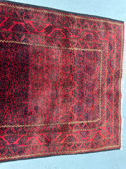 111 x 218 cm Persian Baluch Tribal Hand-Knotted Red Black Colour Rug