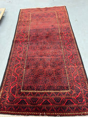 111 x 218 cm Persian Baluch Tribal Hand-Knotted Red Black Colour Rug