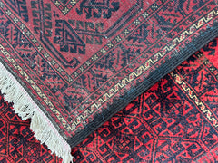 111 x 218 cm Persian Baluch Tribal Hand-Knotted Red Black Colour Rug