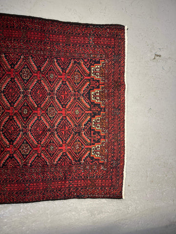 89 x 175 cm Fine Persian Old Baluch Rug Hand-Knotted Red Colour - Rugoutlet
