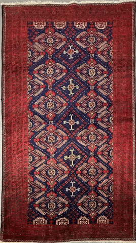 95 x 169 cm Fine Persian Old Baluch Rug Hand-Knotted Red & Blue Colour - Rugoutlet