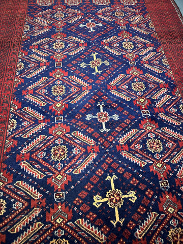 95 x 169 cm Fine Persian Old Baluch Rug Hand-Knotted Red & Blue Colour - Rugoutlet
