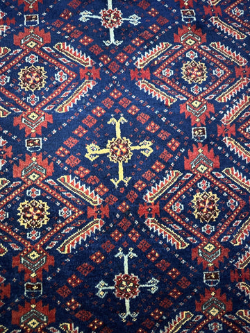 95 x 169 cm Fine Persian Old Baluch Rug Hand-Knotted Red & Blue Colour - Rugoutlet