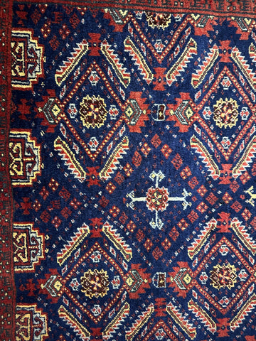 95 x 169 cm Fine Persian Old Baluch Rug Hand-Knotted Red & Blue Colour - Rugoutlet