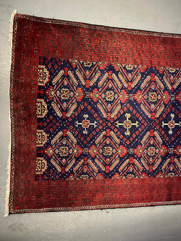 95 x 169 cm Fine Persian Old Baluch Rug Hand-Knotted Red & Blue Colour - Rugoutlet