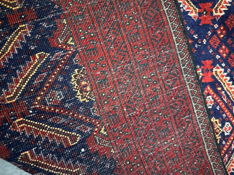95 x 169 cm Fine Persian Old Baluch Rug Hand-Knotted Red & Blue Colour - Rugoutlet
