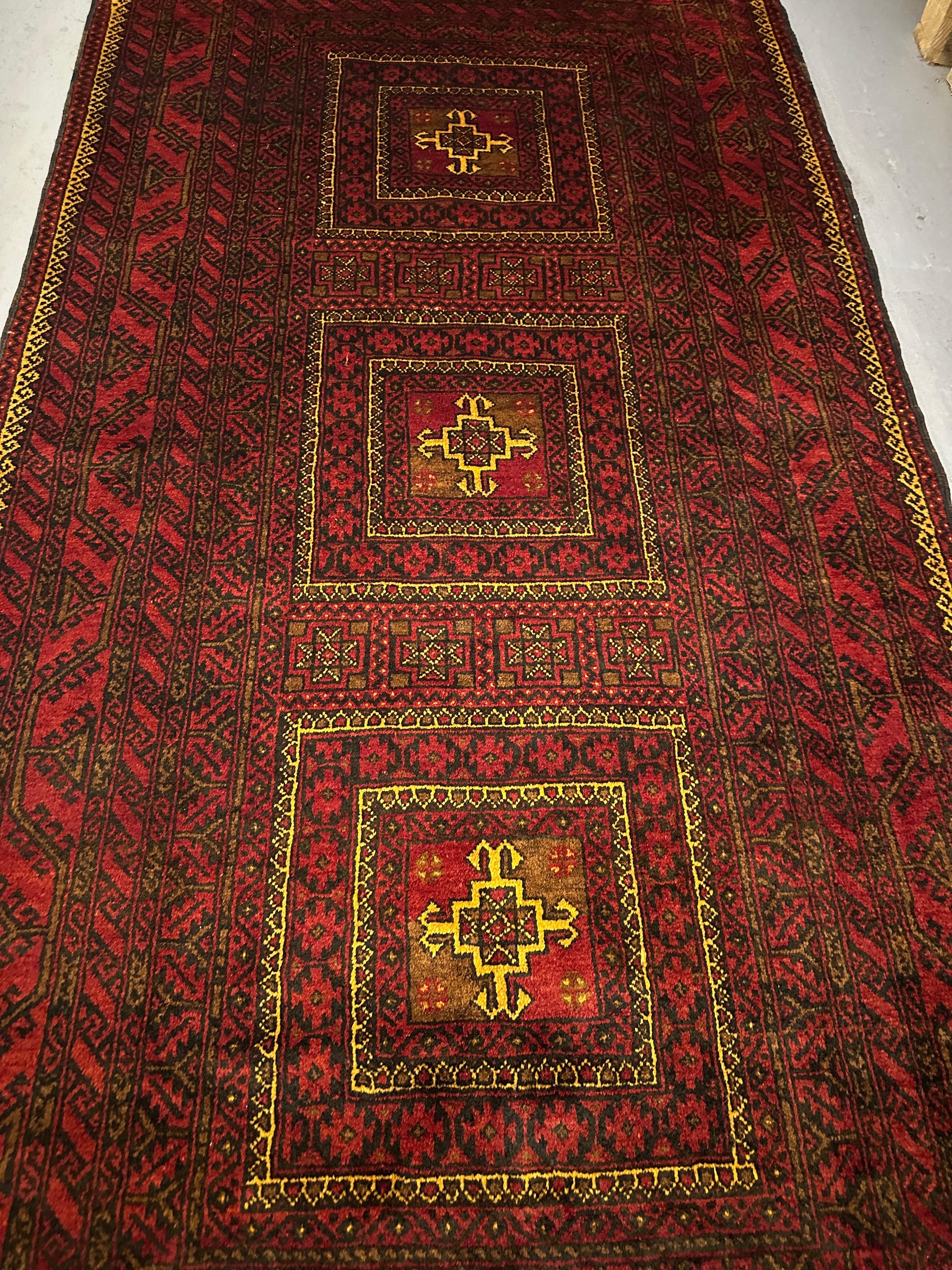 220 x 120 cm Fine Persian Old Baluch Rug Hand-Knotted Red & Yellow Colour - Rugoutlet