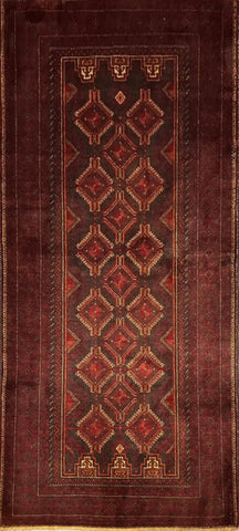 205 x 107 cm Fine Persian Old Baluch Rug Hand-Knotted Red & Beige Colour - Rugoutlet