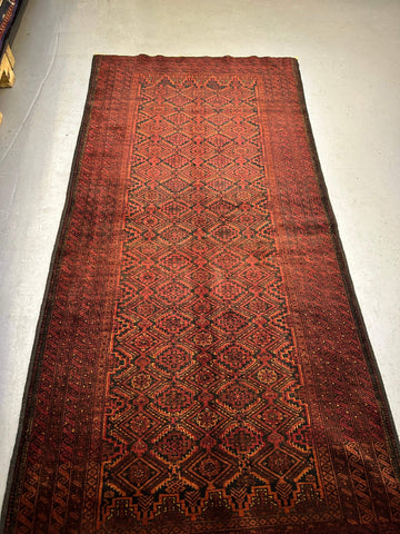 233 x 114 cm Fine Persian Old Baluch Rug Hand-Knotted Red & Black Colour - Rugoutlet