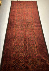 233 x 114 cm Fine Persian Old Baluch Rug Hand-Knotted Red & Black Colour - Rugoutlet