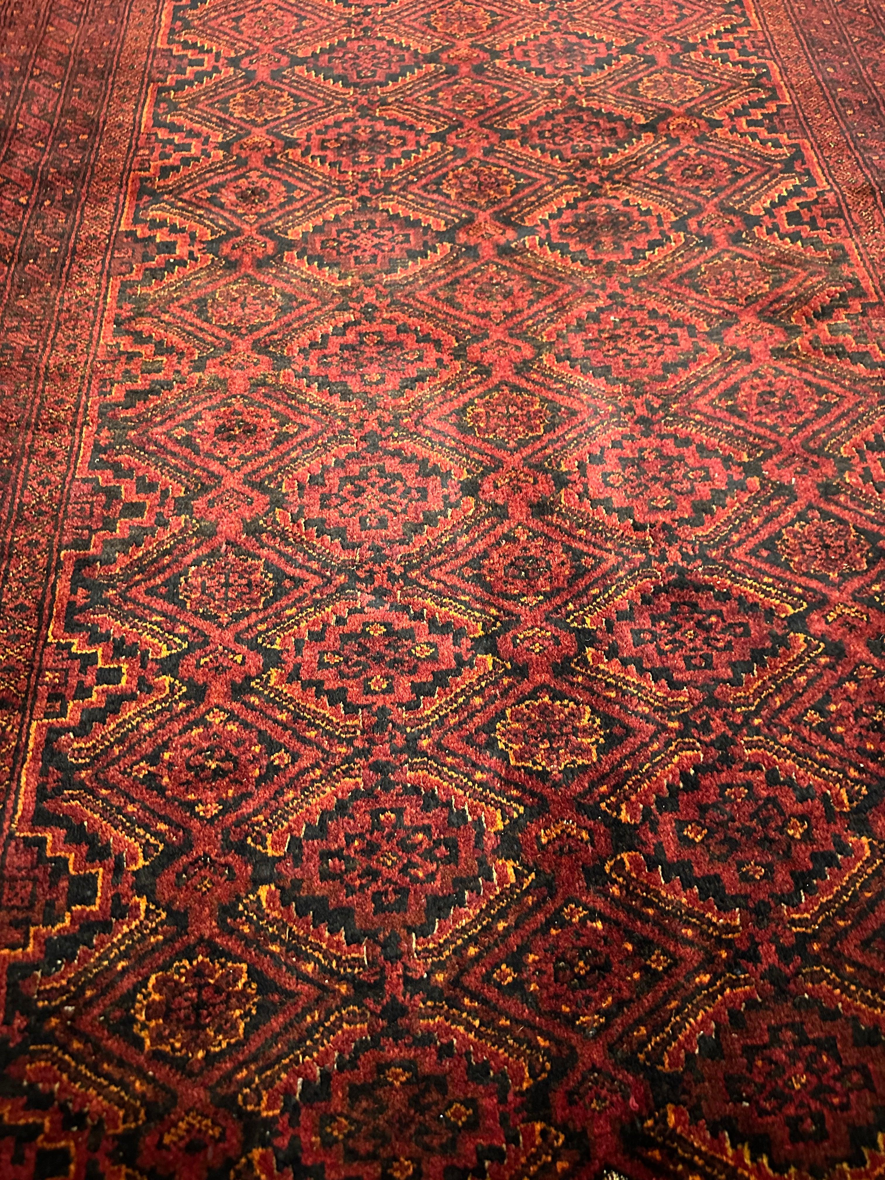 233 x 114 cm Fine Persian Old Baluch Rug Hand-Knotted Red & Black Colour - Rugoutlet