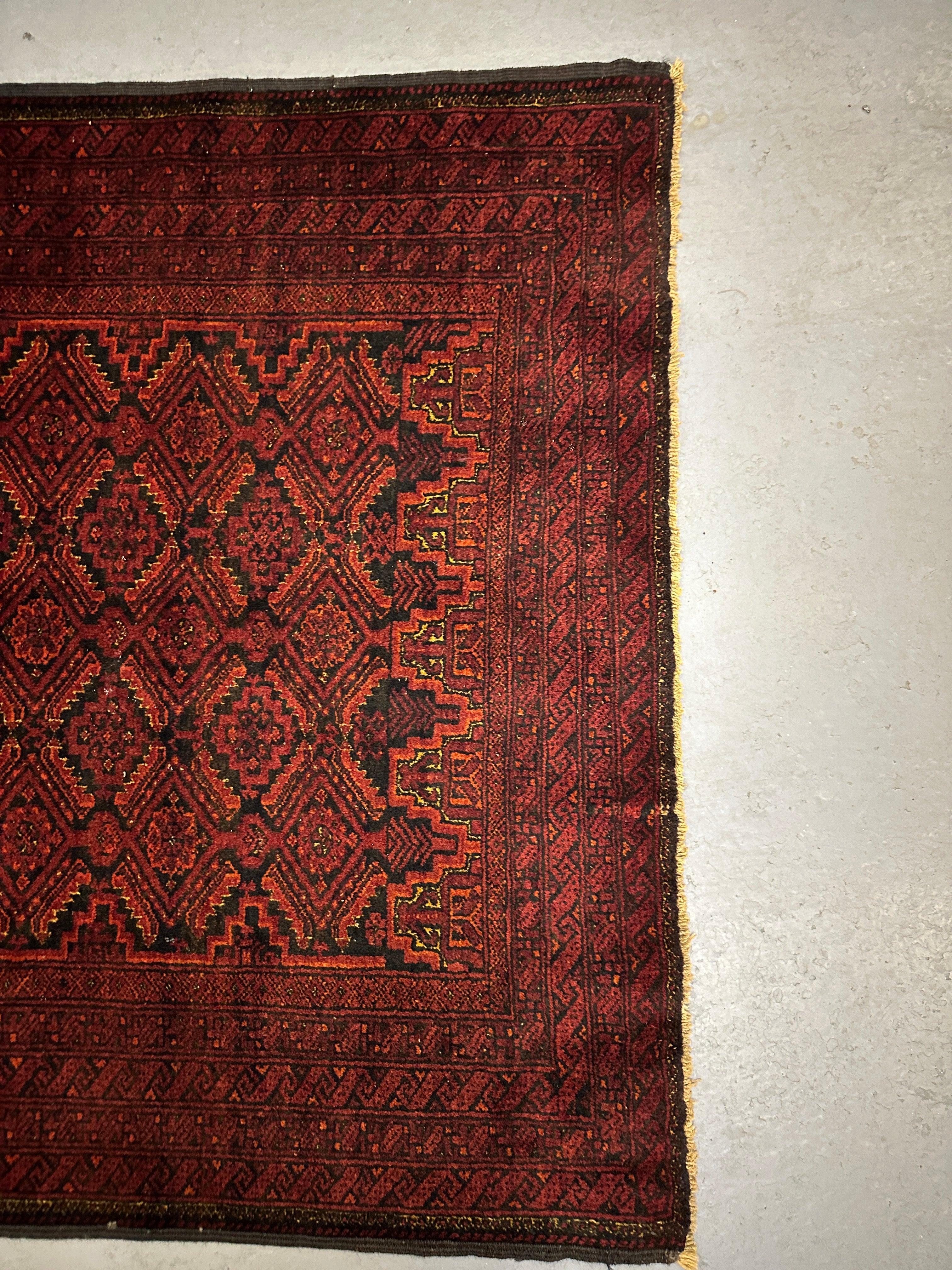 233 x 114 cm Fine Persian Old Baluch Rug Hand-Knotted Red & Black Colour - Rugoutlet