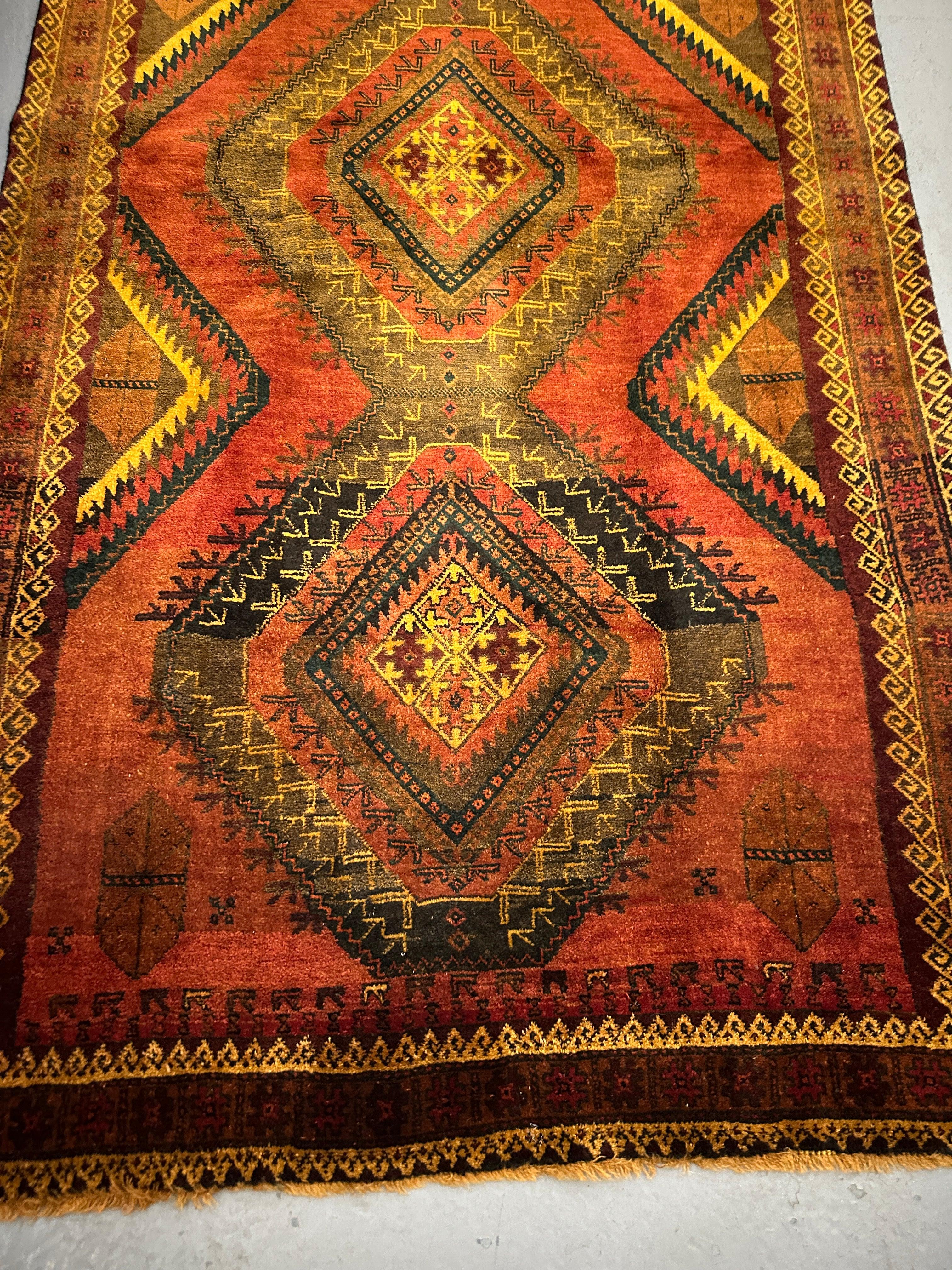 235 x 115 cm Fine Persian Old Baluch Rug Hand-Knotted Orange & Yellow Colour - Rugoutlet