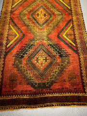 235 x 115 cm Fine Persian Old Baluch Rug Hand-Knotted Orange & Yellow Colour - Rugoutlet