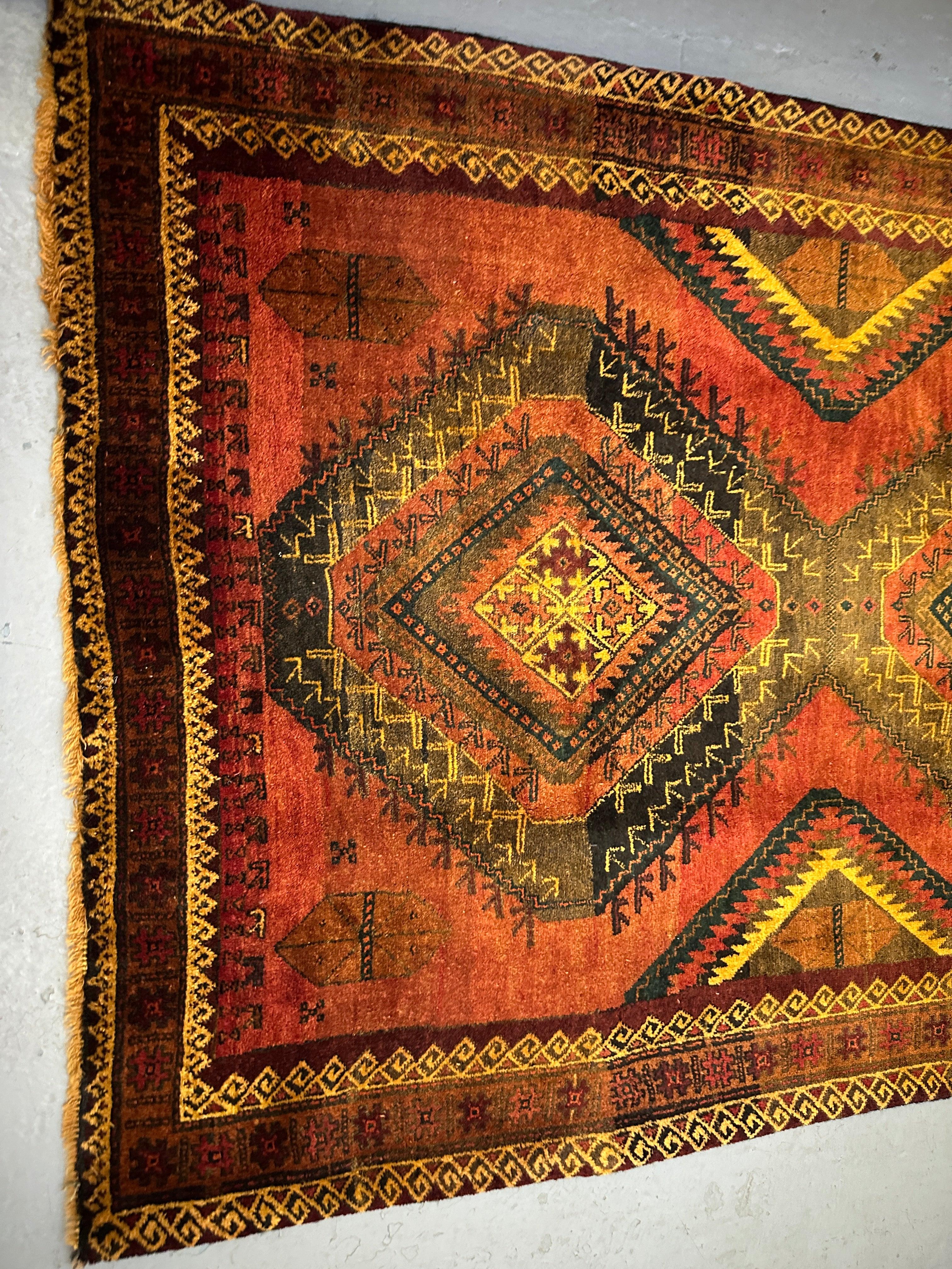 235 x 115 cm Fine Persian Old Baluch Rug Hand-Knotted Orange & Yellow Colour - Rugoutlet