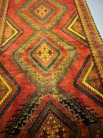 235 x 115 cm Fine Persian Old Baluch Rug Hand-Knotted Orange & Yellow Colour - Rugoutlet