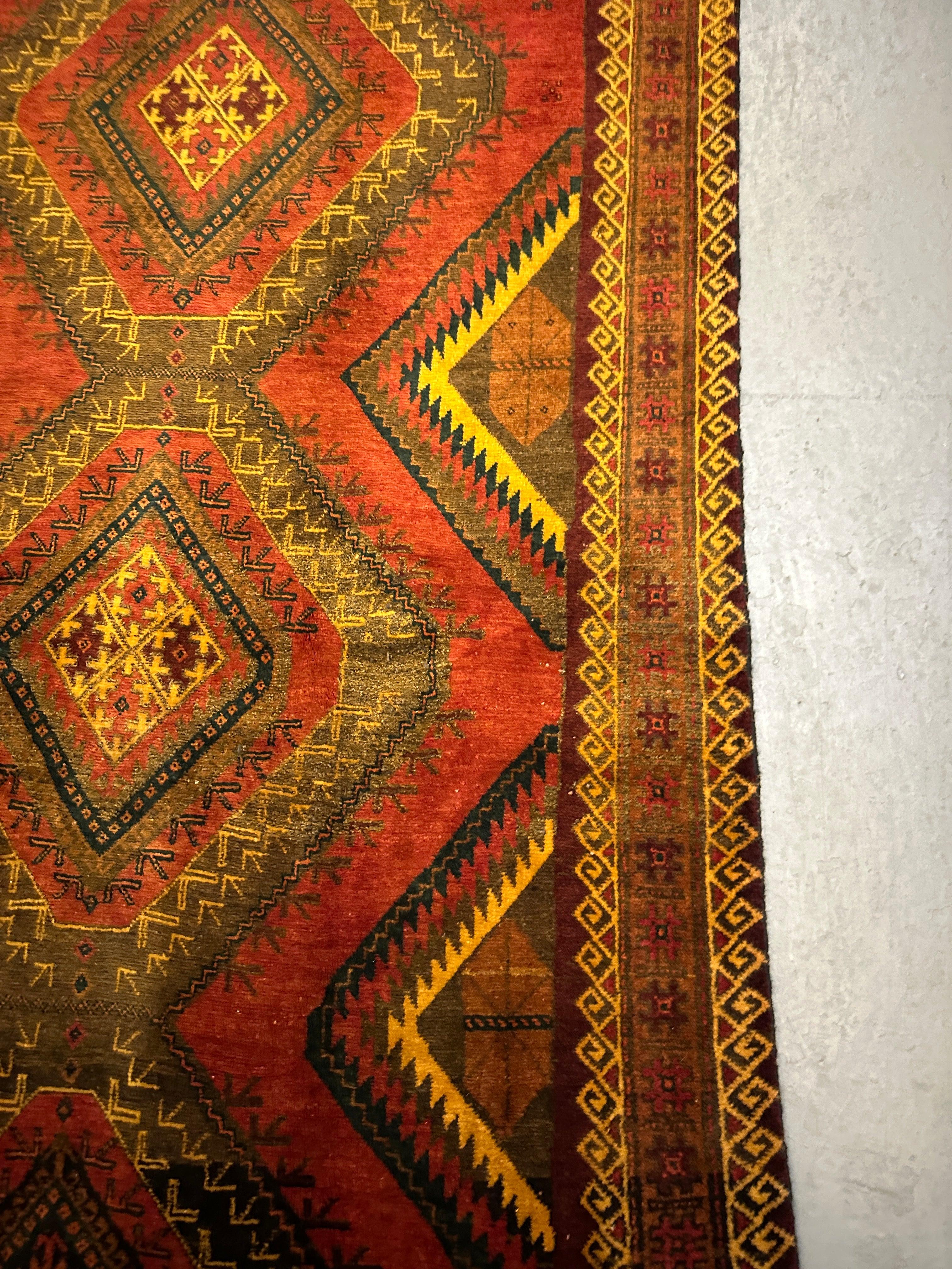 235 x 115 cm Fine Persian Old Baluch Rug Hand-Knotted Orange & Yellow Colour - Rugoutlet