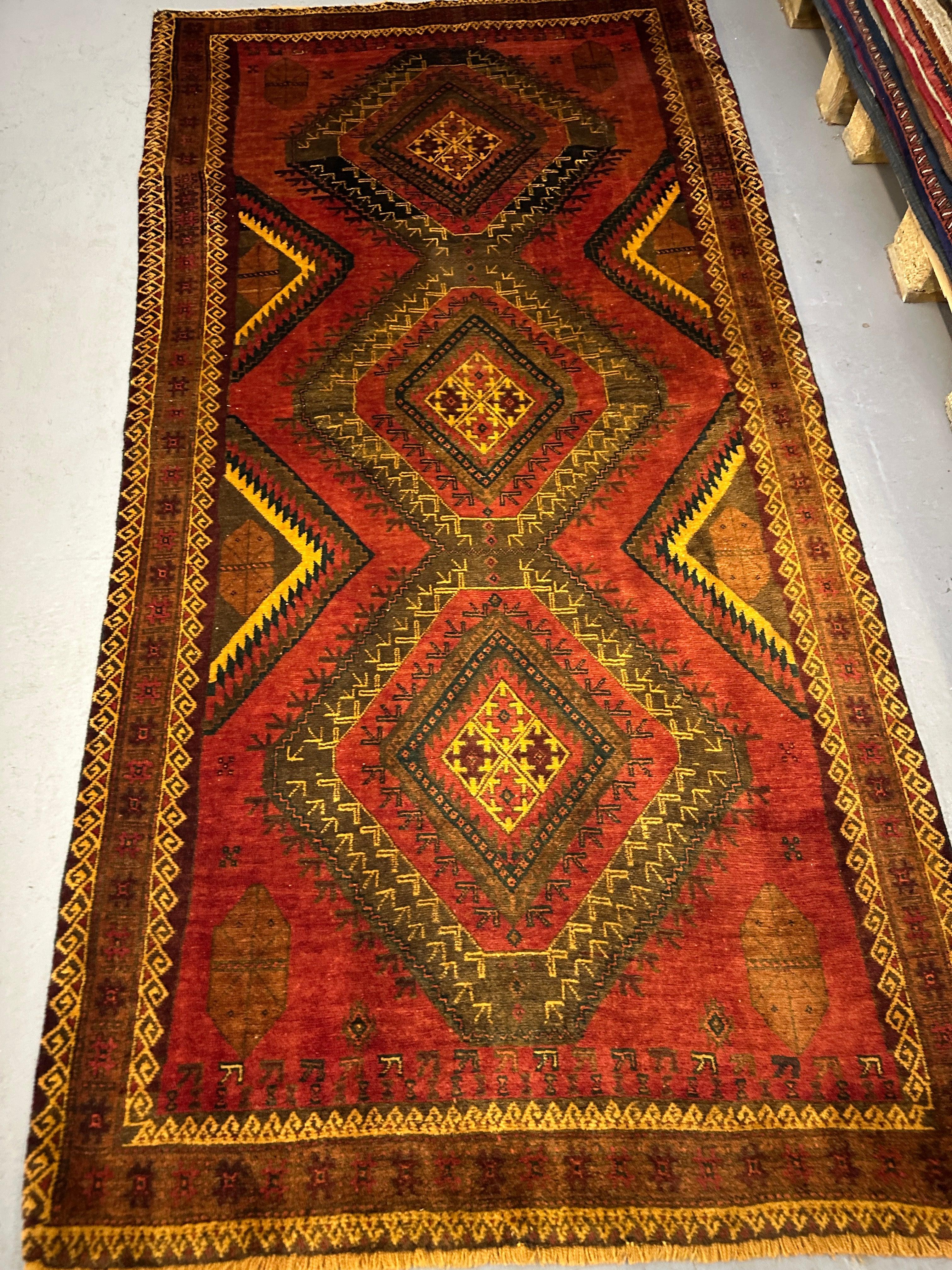 235 x 115 cm Fine Persian Old Baluch Rug Hand-Knotted Orange & Yellow Colour - Rugoutlet