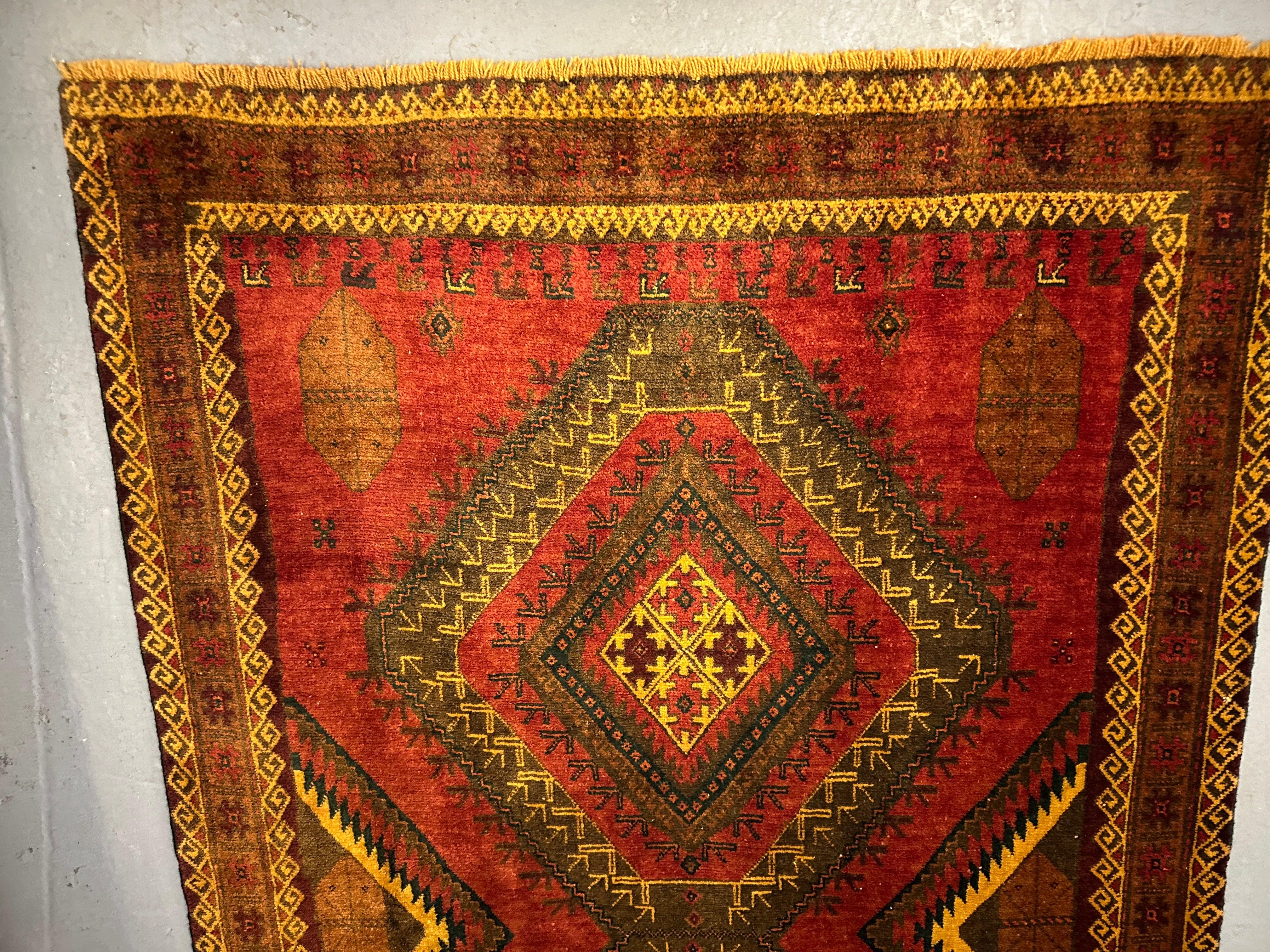 235 x 115 cm Fine Persian Old Baluch Rug Hand-Knotted Orange & Yellow Colour - Rugoutlet