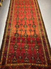 290 x 130 cm Fine Persian Old Baluch Rug Hand-Knotted Red & Brown Colour - Rugoutlet