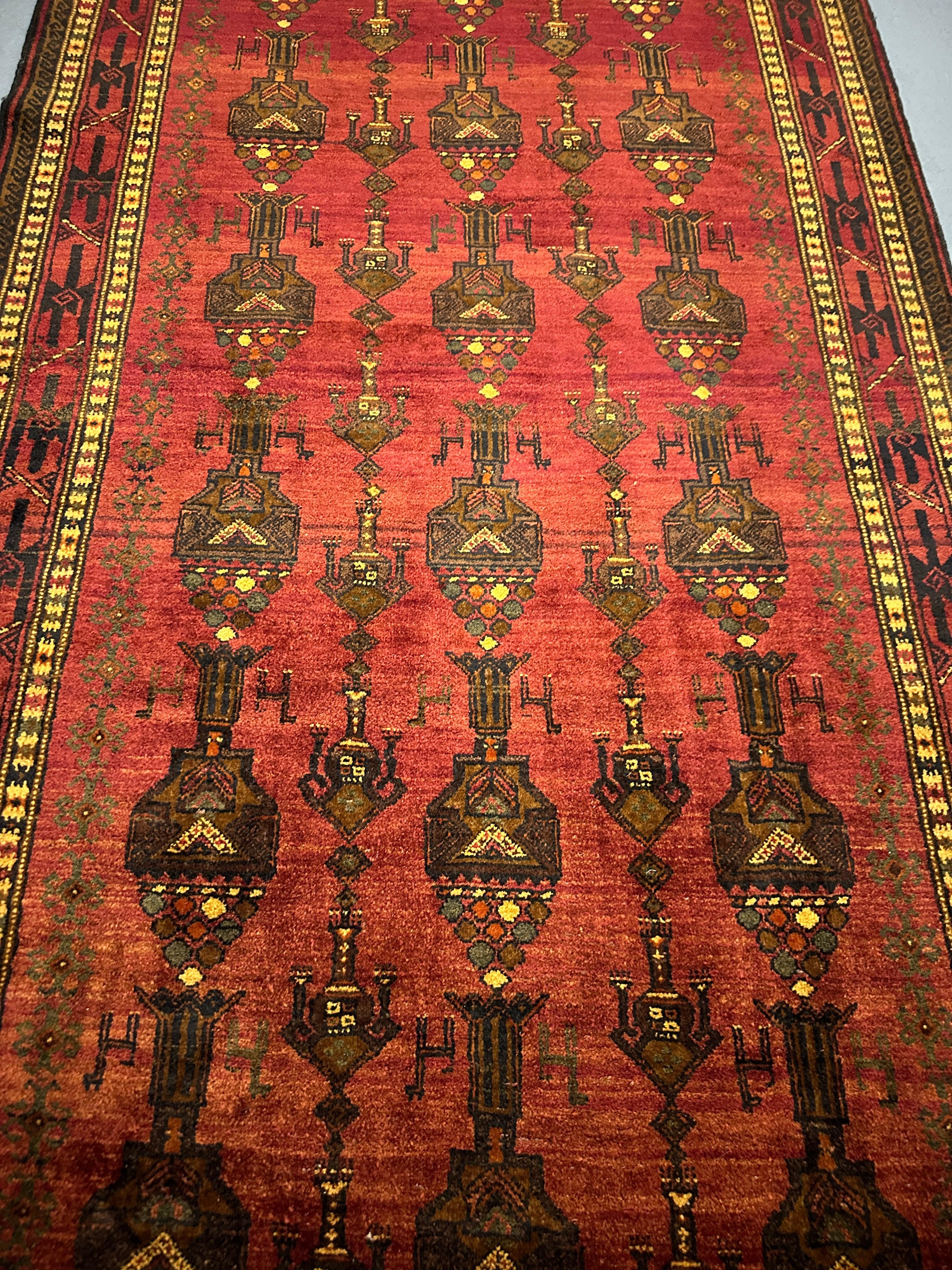 290 x 130 cm Fine Persian Old Baluch Rug Hand-Knotted Red & Brown Colour - Rugoutlet