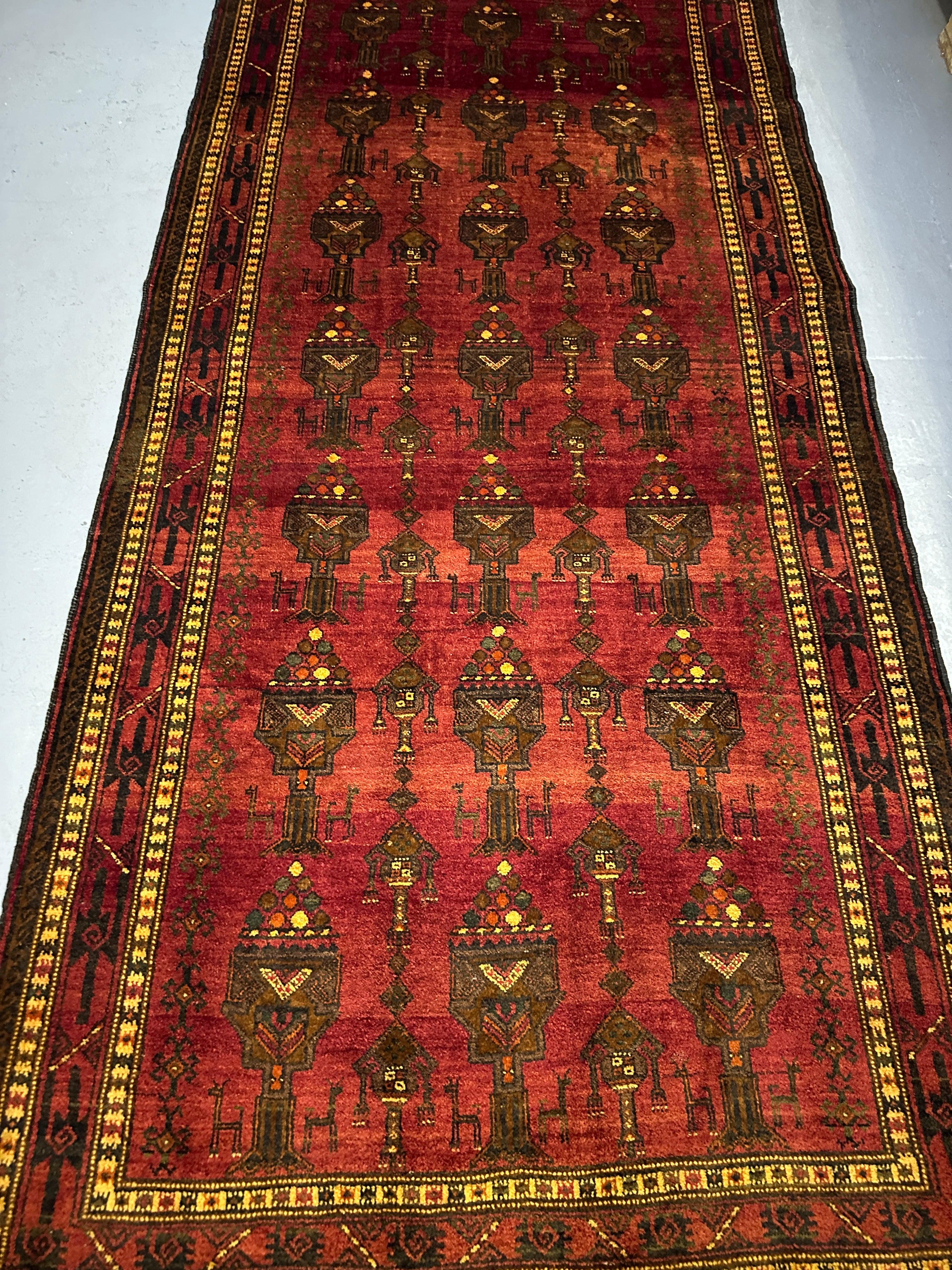 290 x 130 cm Fine Persian Old Baluch Rug Hand-Knotted Red & Brown Colour - Rugoutlet