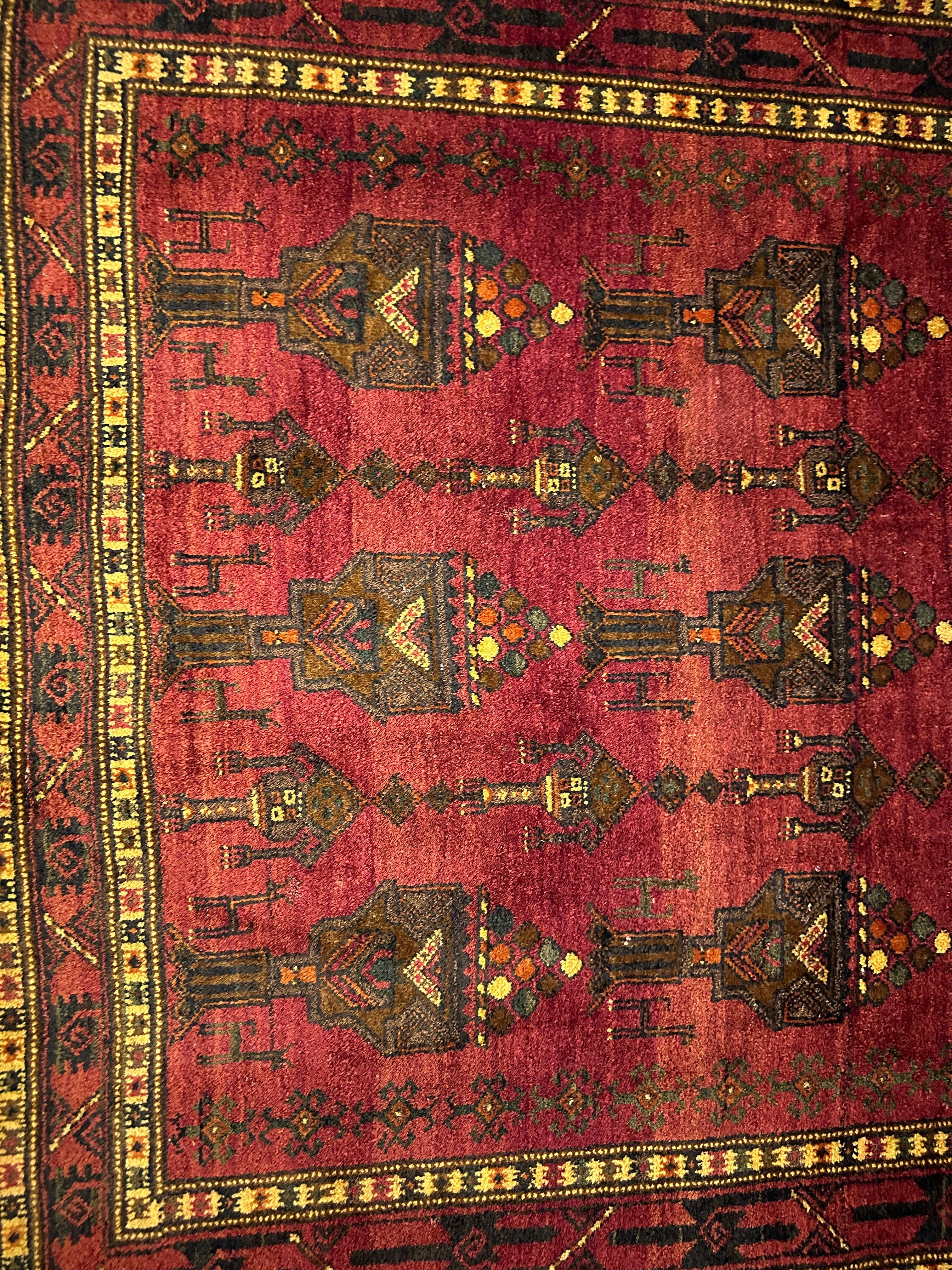 290 x 130 cm Fine Persian Old Baluch Rug Hand-Knotted Red & Brown Colour - Rugoutlet