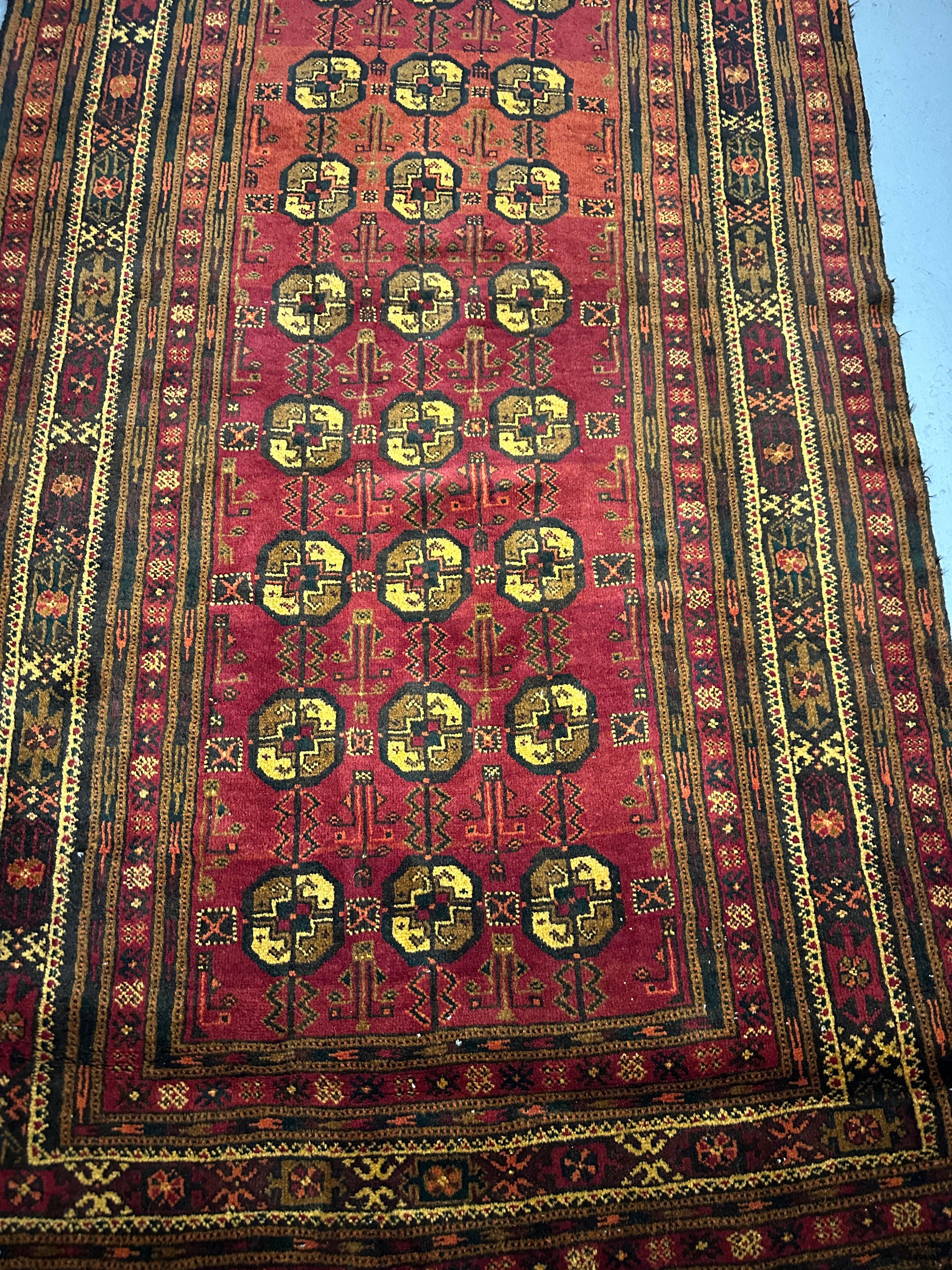 240 x 126 cm Fine Persian Old Baluch Rug Hand-Knotted Red & Yellow Colour - Rugoutlet