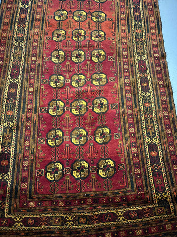 240 x 126 cm Fine Persian Old Baluch Rug Hand-Knotted Red & Yellow Colour - Rugoutlet