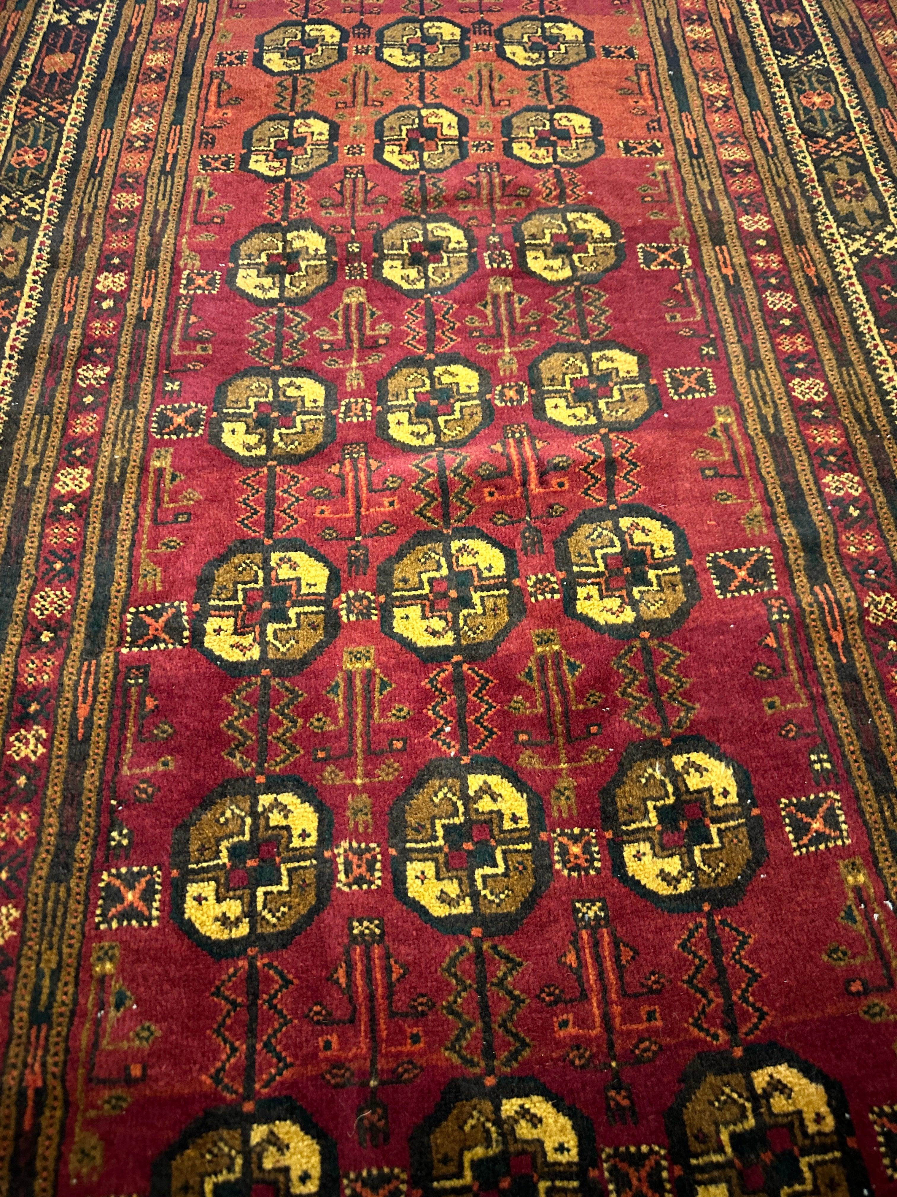 240 x 126 cm Fine Persian Old Baluch Rug Hand-Knotted Red & Yellow Colour - Rugoutlet