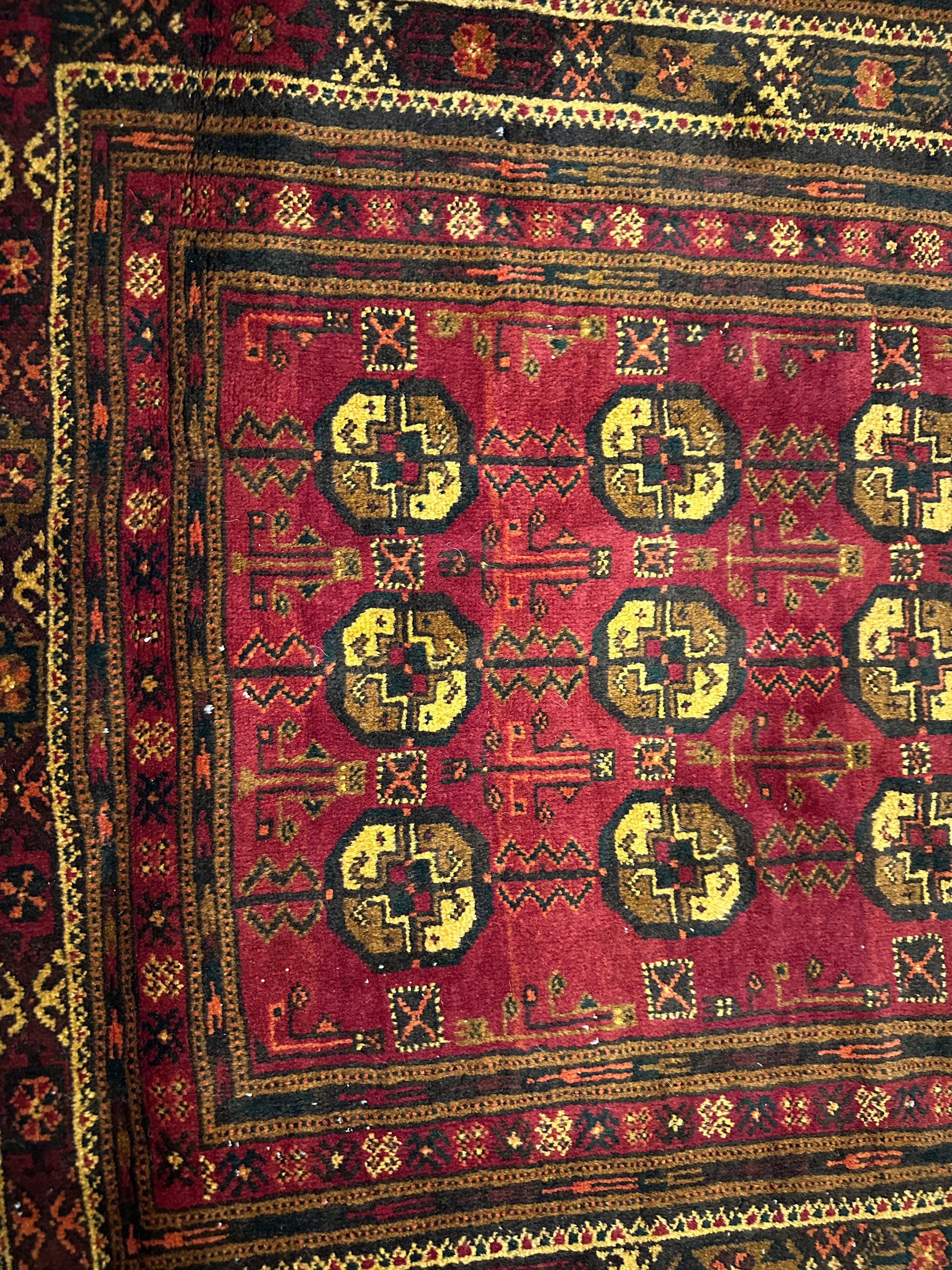 240 x 126 cm Fine Persian Old Baluch Rug Hand-Knotted Red & Yellow Colour - Rugoutlet