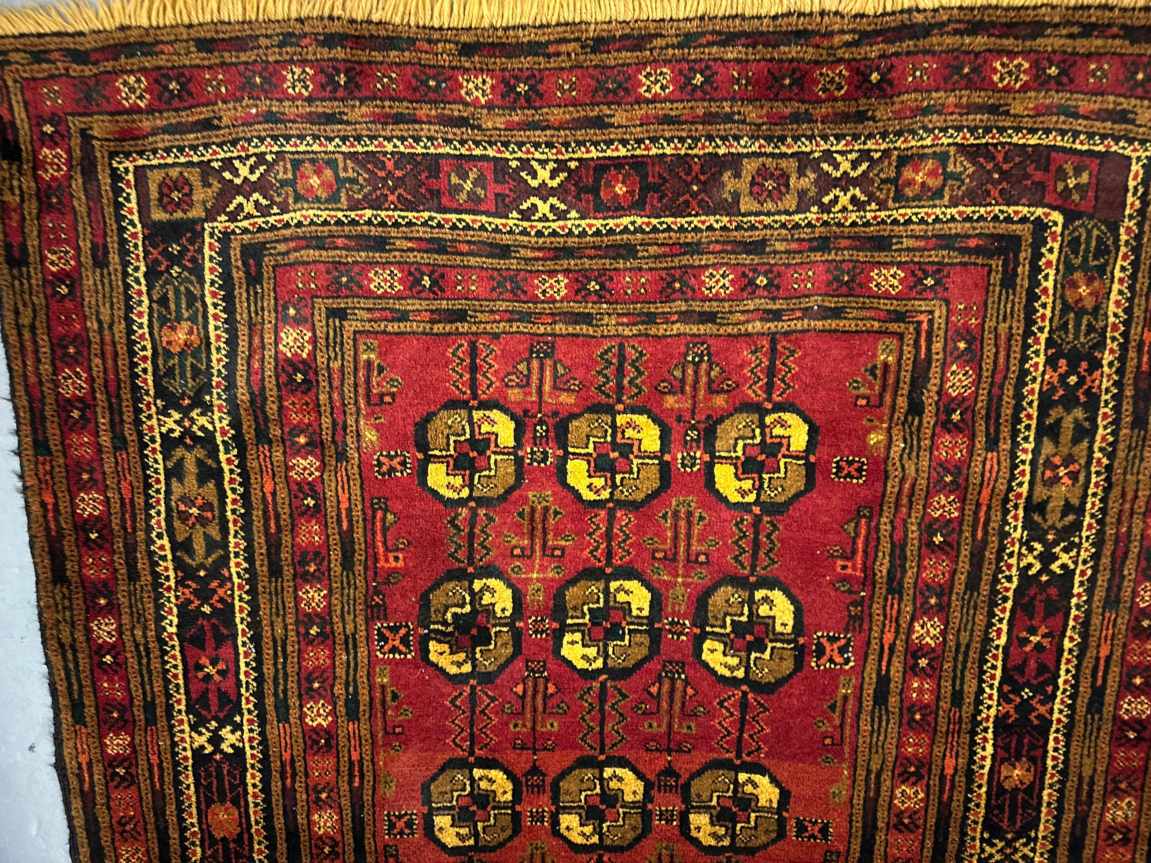 240 x 126 cm Fine Persian Old Baluch Rug Hand-Knotted Red & Yellow Colour - Rugoutlet