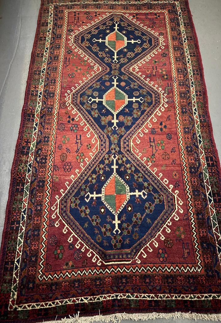 129 x 255 cm Fine Persian Semi-Tribal Sirjan Rug Hand-Knotted Brown & Blue Colour - Rugoutlet