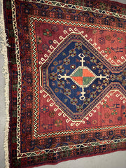 129 x 255 cm Fine Persian Semi-Tribal Sirjan Rug Hand-Knotted Brown & Blue Colour - Rugoutlet