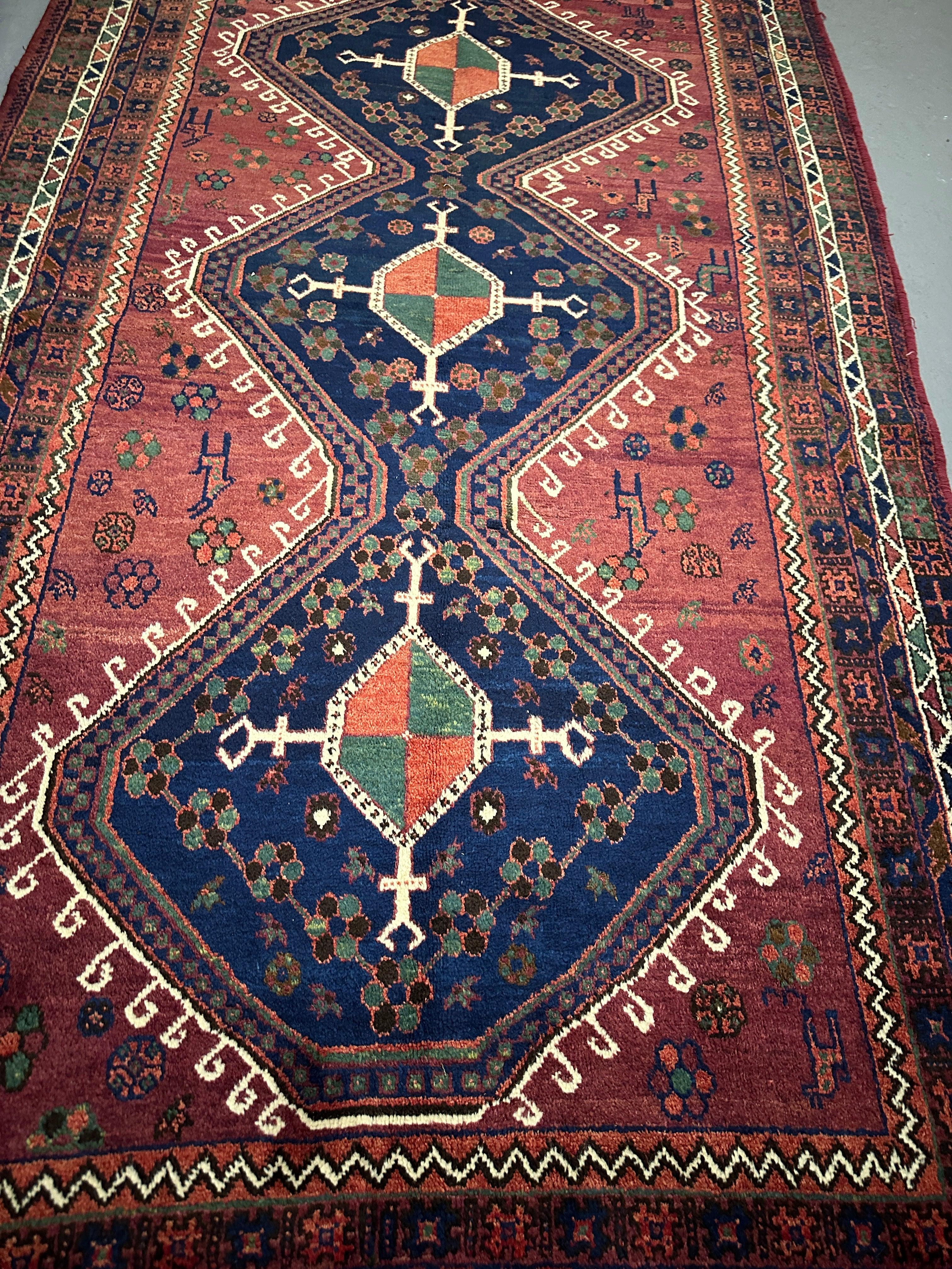 129 x 255 cm Fine Persian Semi-Tribal Sirjan Rug Hand-Knotted Brown & Blue Colour - Rugoutlet