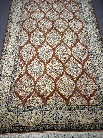 152 x 245 cm Fine Persian Silk & Wool Nain Rug Hand-Knotted Beige & Brown Colour - Rugoutlet