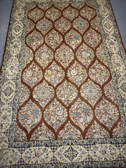 152 x 245 cm Fine Persian Silk & Wool Nain Rug Hand-Knotted Beige & Brown Colour - Rugoutlet