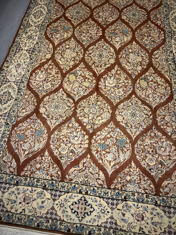 152 x 245 cm Fine Persian Silk & Wool Nain Rug Hand-Knotted Beige & Brown Colour - Rugoutlet