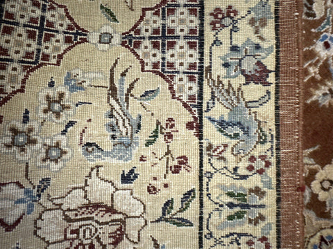 152 x 245 cm Fine Persian Silk & Wool Nain Rug Hand-Knotted Beige & Brown Colour - Rugoutlet