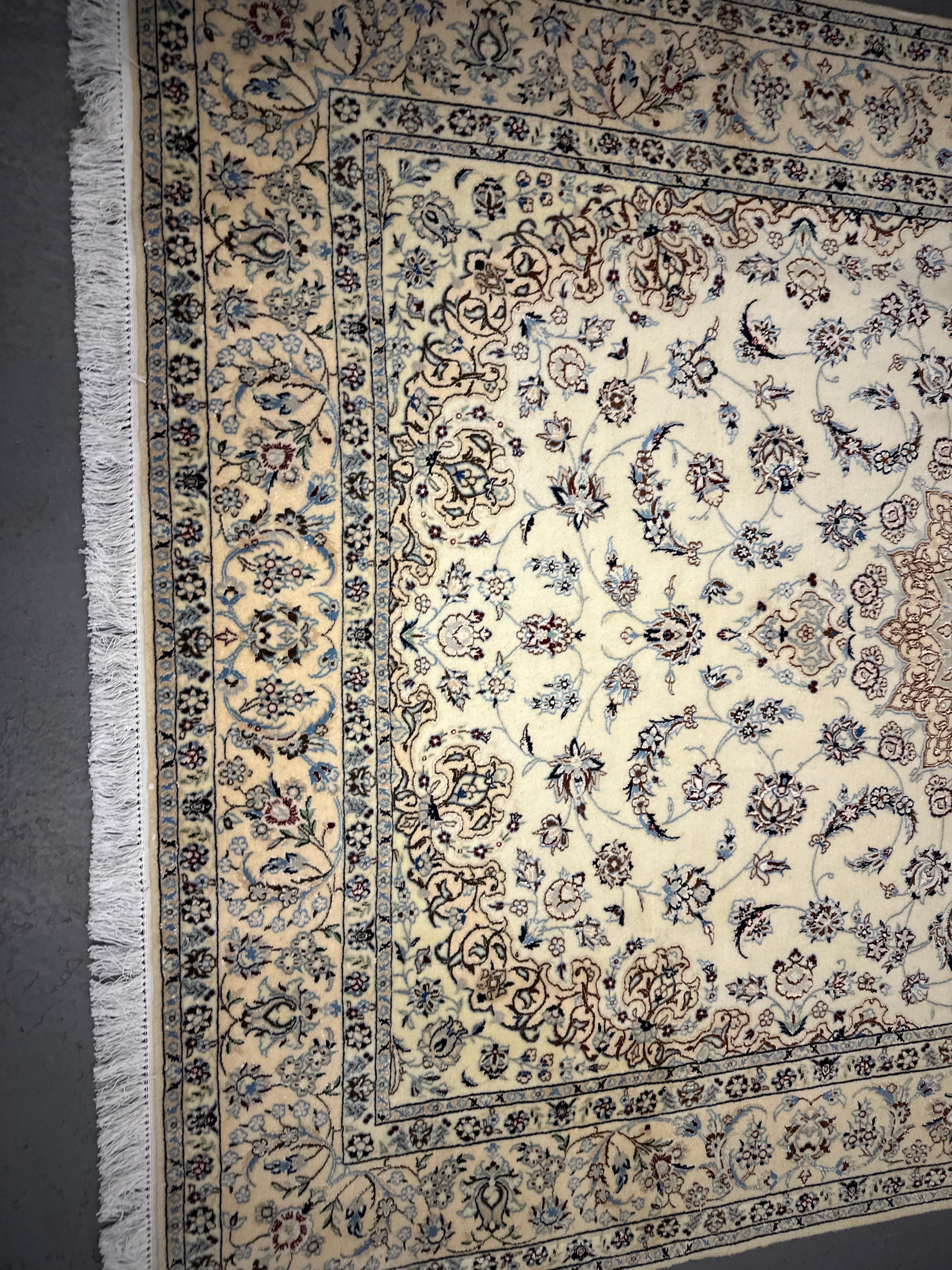 170 x 245 cm Fine Persian Nain Rug Hand-Knotted Beige & Brown Colour - Rugoutlet