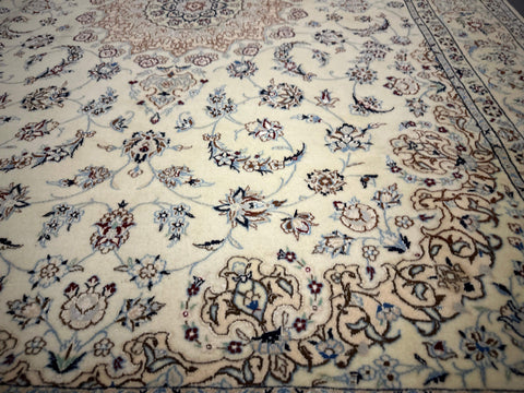 170 x 245 cm Fine Persian Nain Rug Hand-Knotted Beige & Brown Colour - Rugoutlet