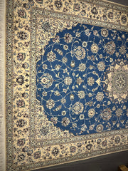 167 x 242 cm Fine Persian Nain Silk & Wool Rug Hand-Knotted Beige & Blue Colour - Rugoutlet