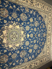 167 x 242 cm Fine Persian Nain Silk & Wool Rug Hand-Knotted Beige & Blue Colour - Rugoutlet