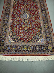 140 x 212 cm Fine Persian Kashan Silk & Wool Signature Rug Hand-Knotted Red & Beige Colour - Rugoutlet