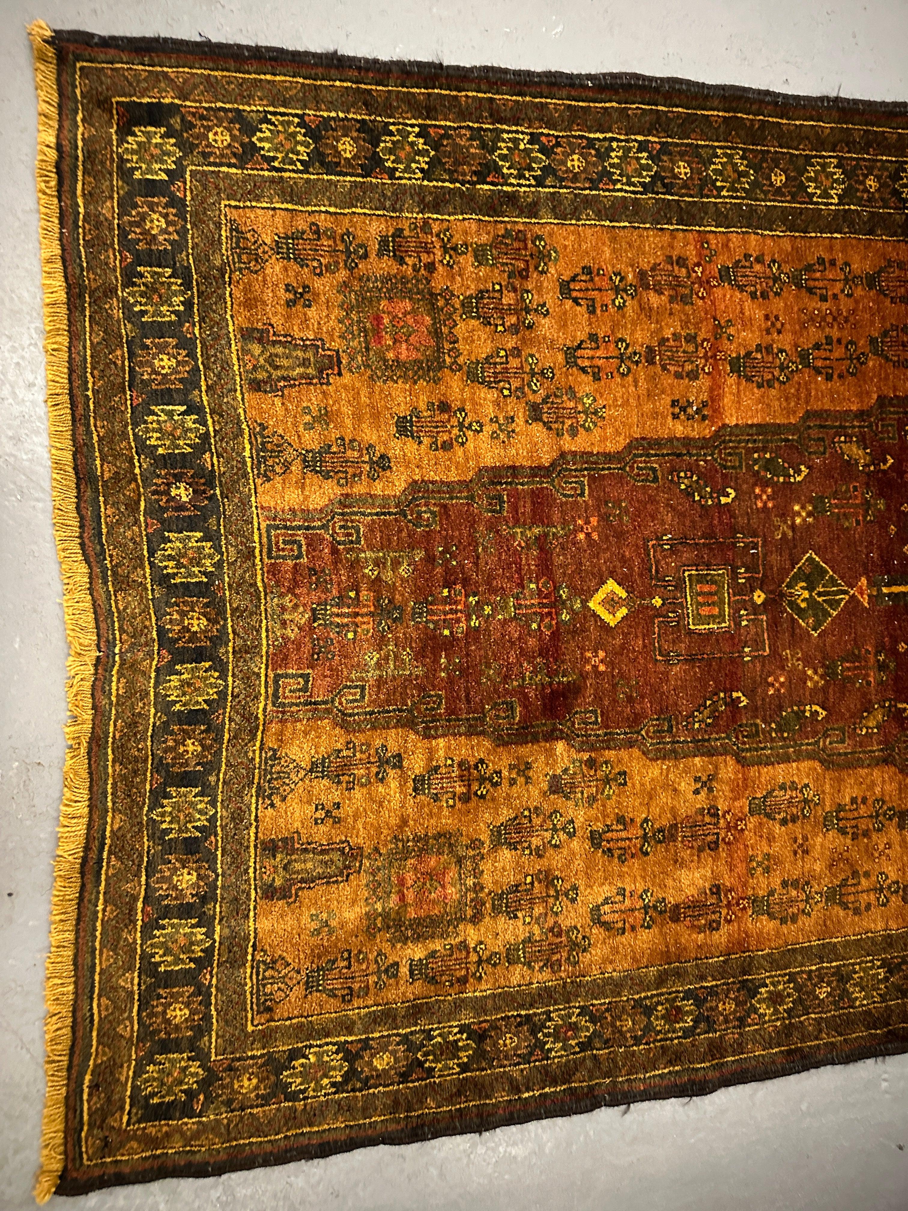 265 x 126 cm Fine Persian Old Baluch Rug Hand-Knotted Yellow & Brown Colour - Rugoutlet